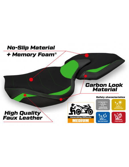 Funda de asiento compatible Kawasaki Z 1000 (14-20) modelo Ellos 1 comfort system