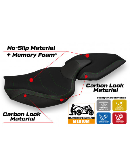 Housse de selle compatible Kawasaki Z 1000 (14-20) modèle Ellos 1 comfort system