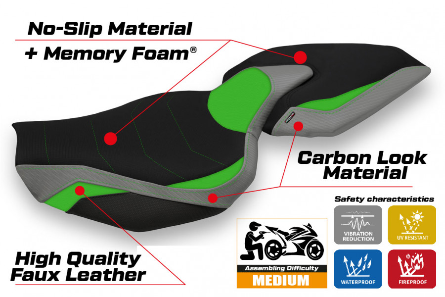 Housse de selle compatible Kawasaki Z 1000 (14-20) modèle Ellos special color comfort system