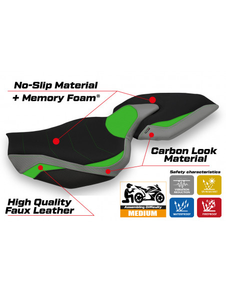 Funda de asiento compatible Kawasaki Z 1000 (14-20) modelo Ellos special color comfort system