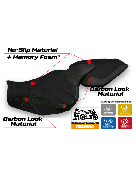 Funda de asiento compatible con Kawasaki Z 1000 (14-20) modelo Hedemora 1 ultragrip