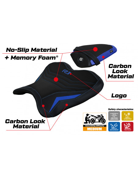 Funda de asiento compatible con Yamaha R1 (15-22) modelo Kagran comfort system