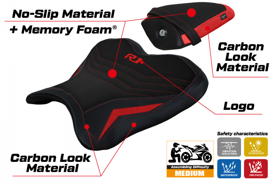 Rivestimento sella compatibile Yamaha R1 (15-22) modello Kagran comfort system