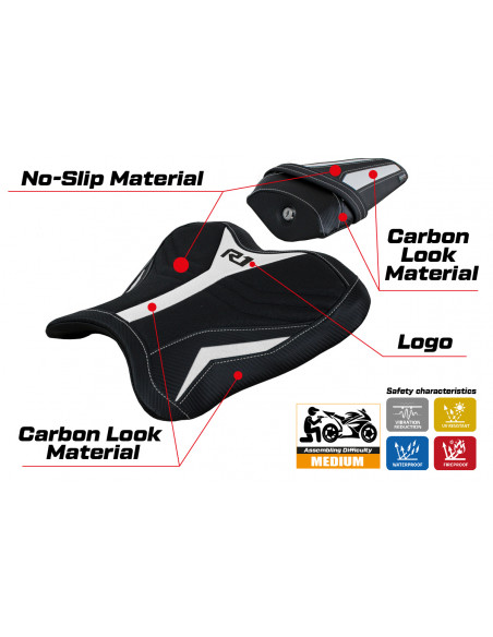 Housse de selle compatible Yamaha R1 (15-22) modèle Kagran ultragrip