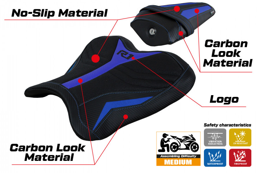 Housse de selle compatible Yamaha R1 (15-22) modèle Kagran ultragrip