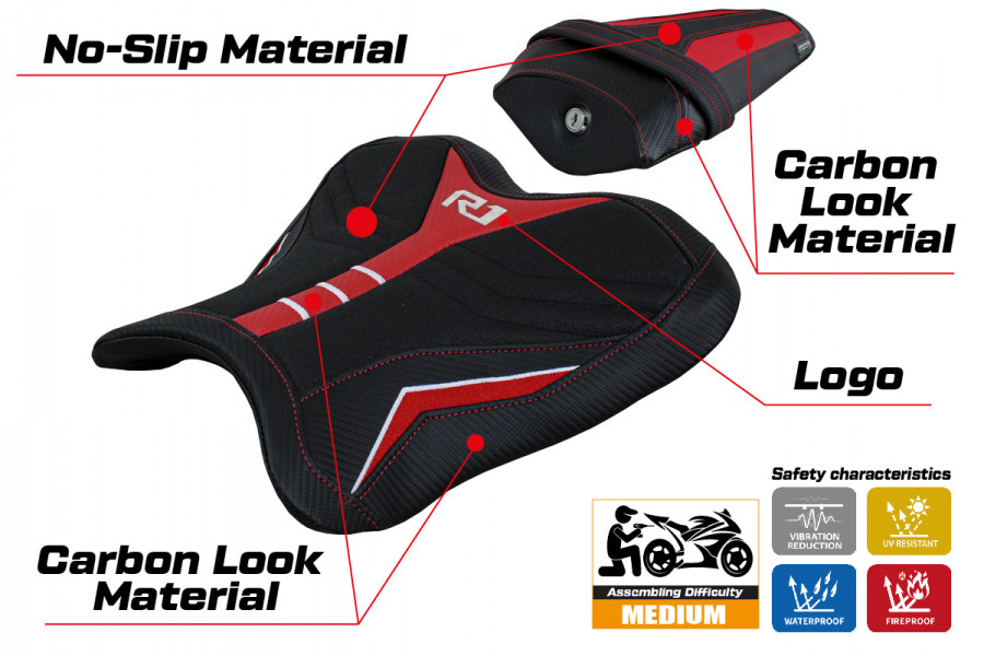 Funda de asiento compatible con Yamaha R1 (15-22) modelo Kagran special color ultragrip