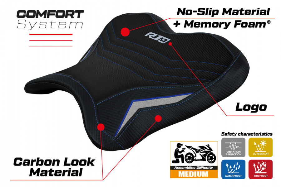 Funda de asiento del piloto compatible con Yamaha R1M (15-22) modelo Hernals comfort system