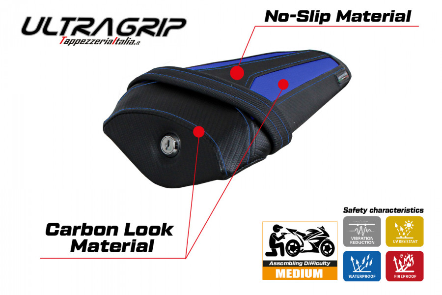 Housse de selle passager compatible Yamaha R1M (15-22) modèle Neubau ultragrip