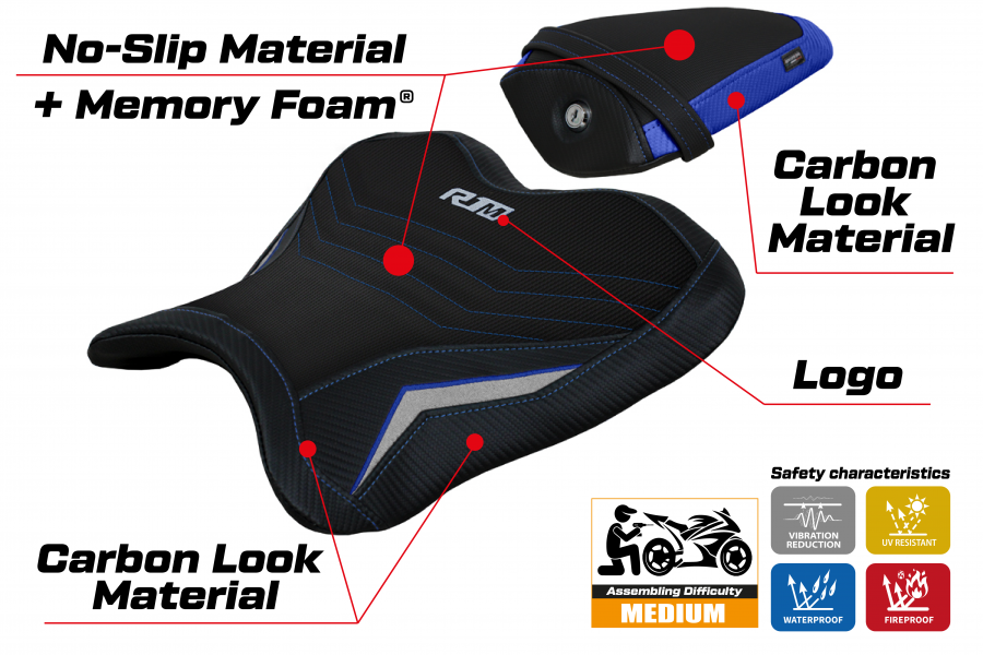 Housse de selle compatible Yamaha R1M (15-22) modèle Brita comfort system