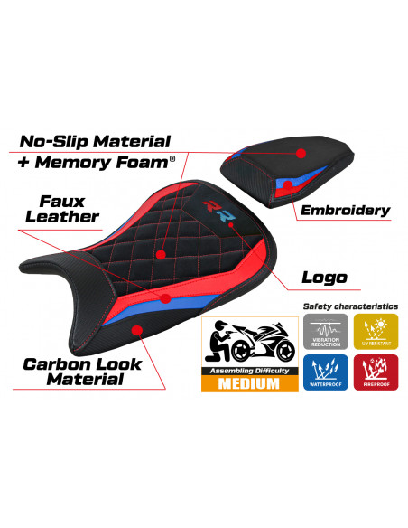 Funda de asiento compatible BMW S 1000 RR (19-23) modelo Aichen Velvet Comfort System