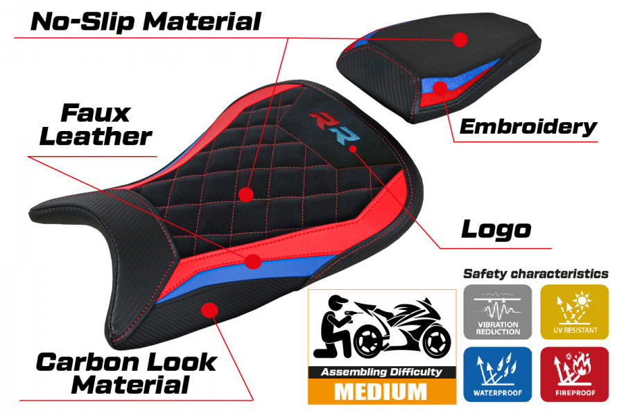 Housse de selle compatible BMW S 1000 RR (19-23) modèle Aichen Velvet
