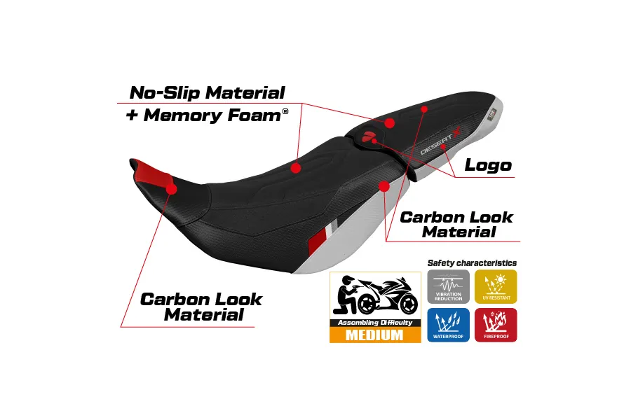 Funda de asiento compatible Ducati Desert-X (2022) modelo Thar ultragrip comfort system
