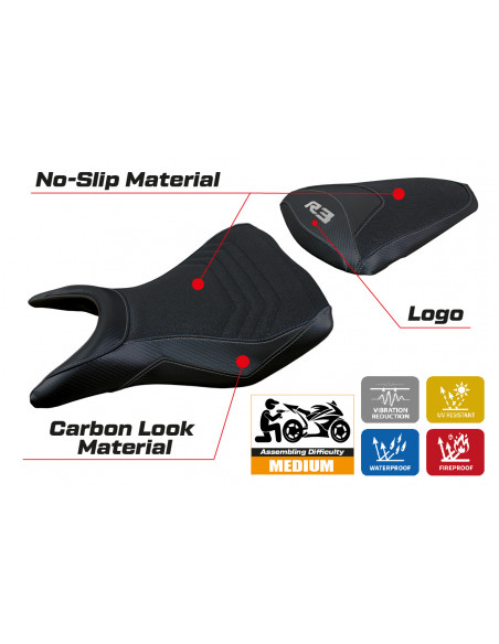 Housse de selle compatible Yamaha R3 (15-23) modèle Jesolo ultragrip