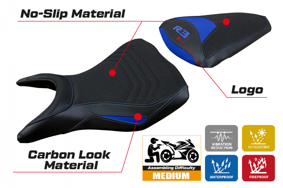 Housse de selle compatible Yamaha R3 (15-23) modèle Jesolo ultragrip