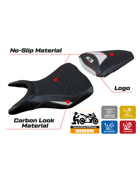 Funda de asiento compatible con Yamaha R3 (15-23) modelo Jesolo ultragrip
