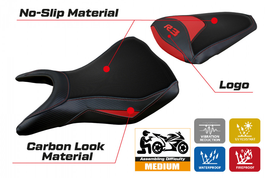 Funda de asiento compatible con Yamaha R3 (15-23) modelo Jesolo