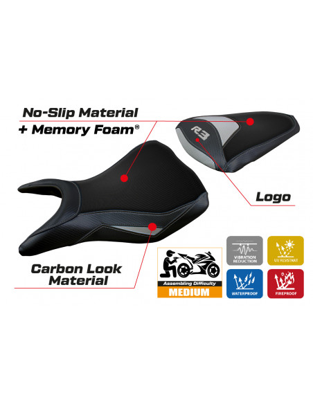 Housse de selle compatible Yamaha R3 (15-23) modèle Jesolo comfort system