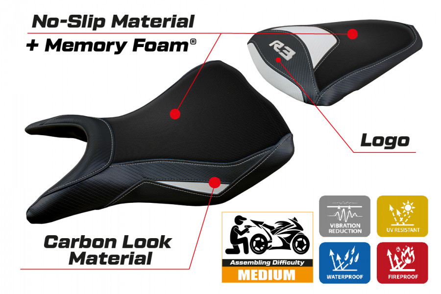 Rivestimento sella compatibile Yamaha R3 (15-23) modello Jesolo comfort system