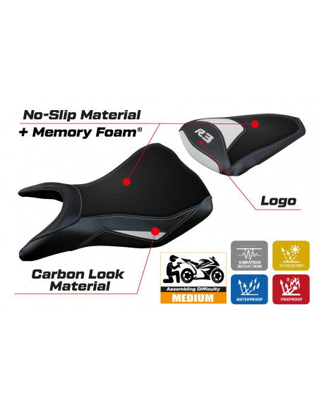 Funda de asiento compatible con Yamaha R3 (15-23) modelo Jesolo comfort system