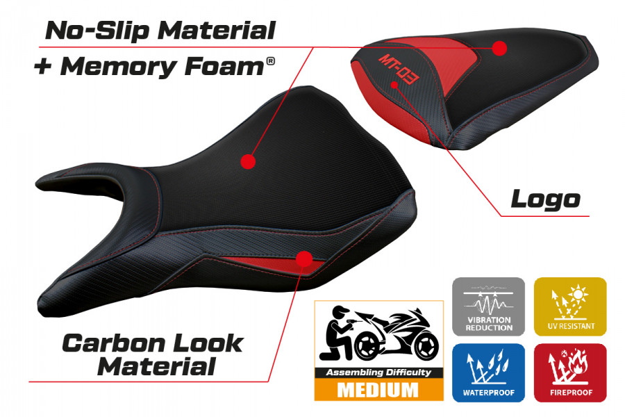 Housse de selle compatible Yamaha MT-03 (20-23) modèle Meolo comfort system