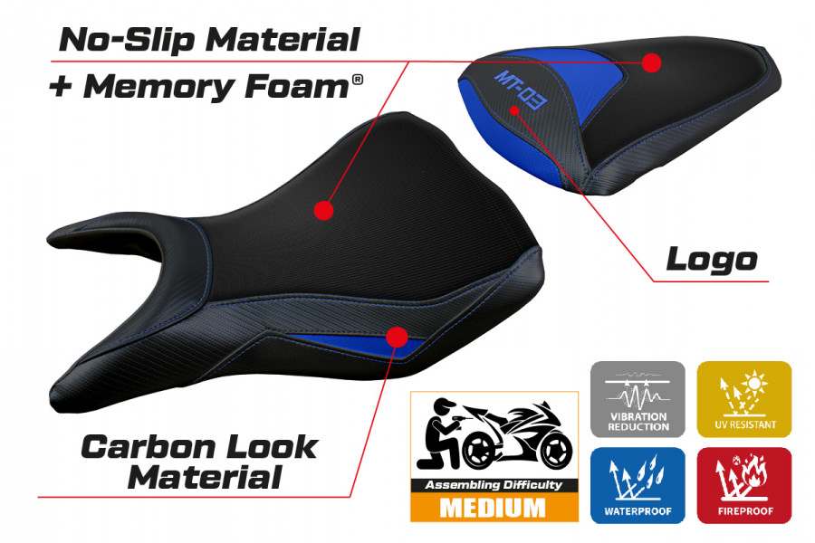 Funda de asiento compatible con Yamaha MT-03 (20-23) modelo Meolo comfort system