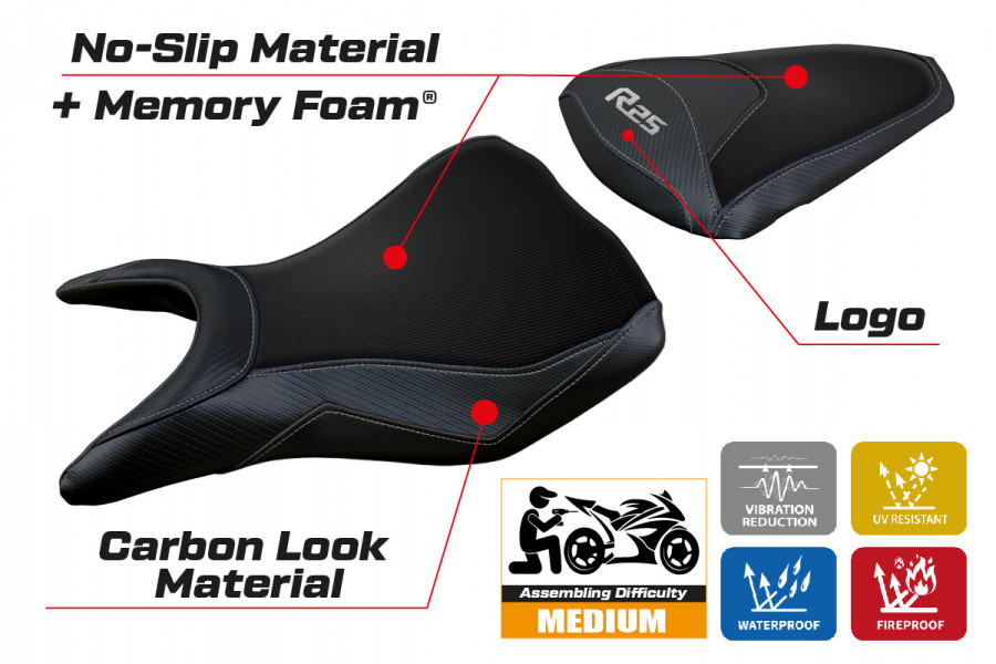 Rivestimento sella compatibile Yamaha R25 (14-20) modello Eraclea comfort system