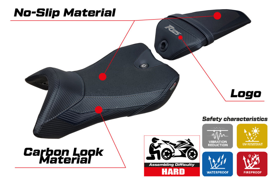 Funda de asiento compatible con Yamaha R125 (16-18) modelo Nashik Ultragrip