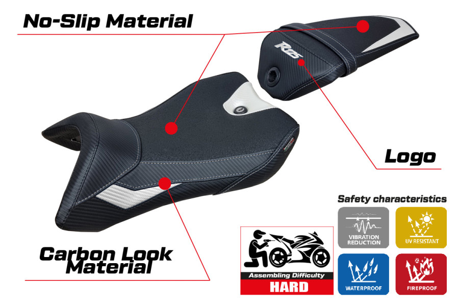 Housse de selle compatible Yamaha R125 (16-18) modèle Nashik Ultragrip