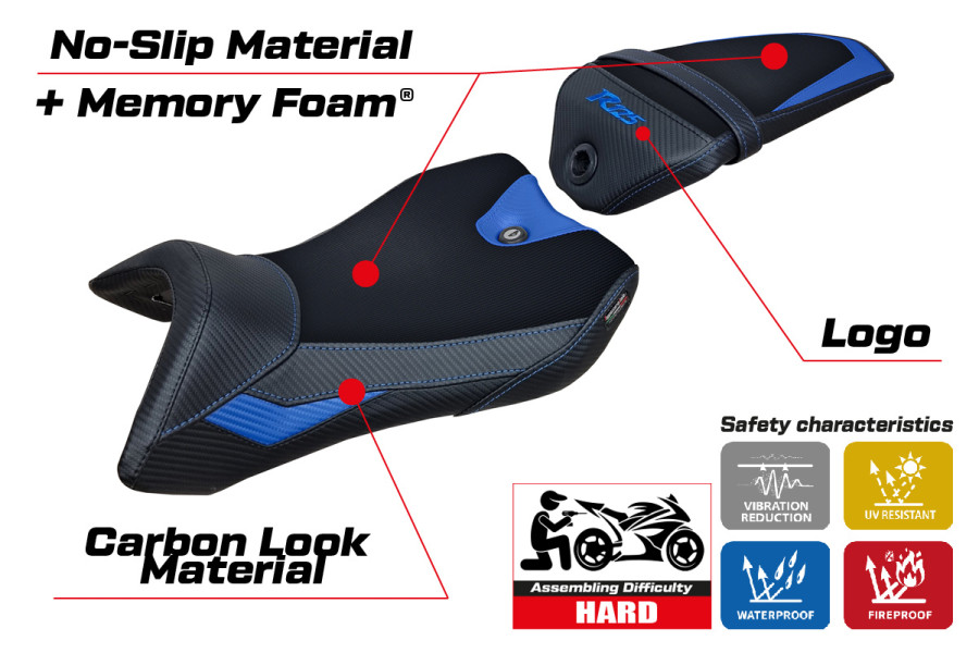 Funda de asiento compatible con Yamaha R125 (16-18) modelo Nashik Comfort System