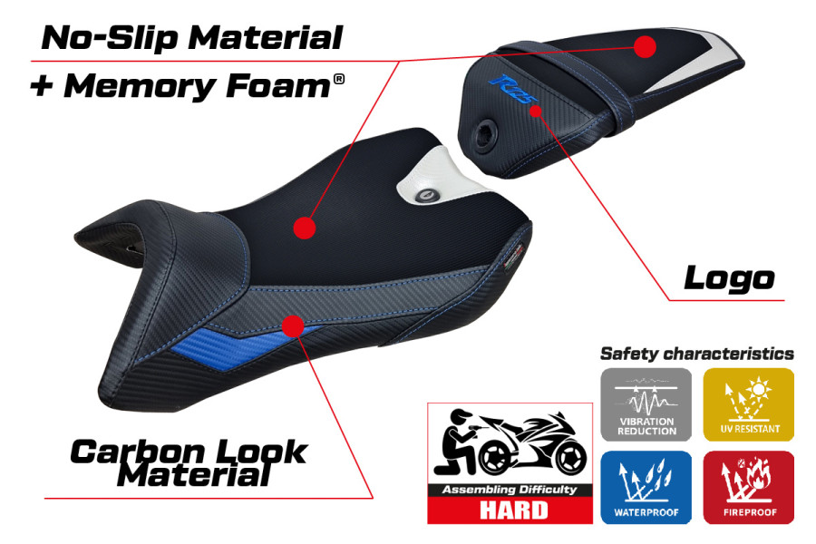 Funda de asiento compatible con Yamaha R125 (16-18) modelo Nashik Comfort System