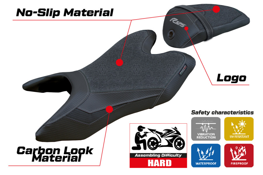 Housse de selle compatible Yamaha R125 (19-23) modèle Aswhy Ultragrip