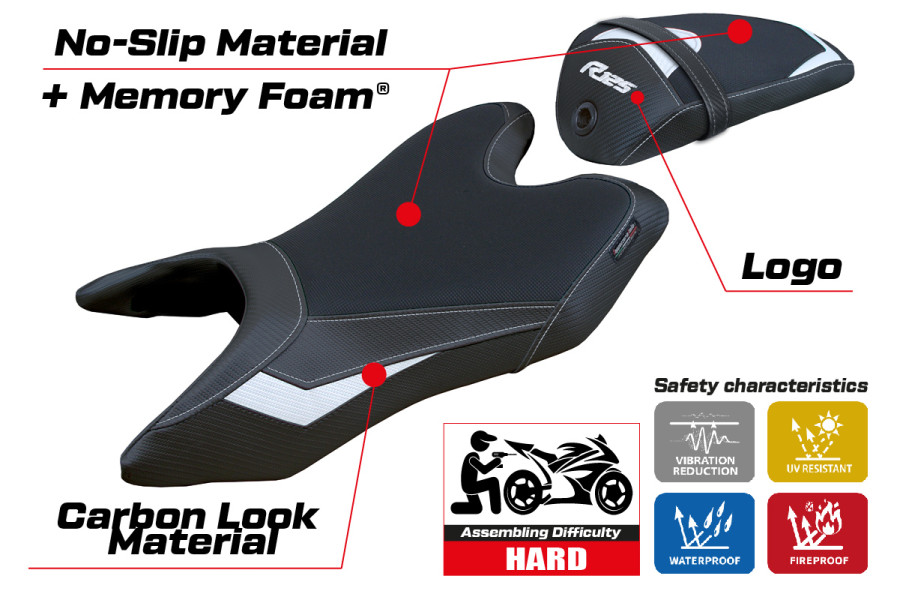 Funda de asiento compatible con Yamaha R125 (19-23) modelo Aswhy Comfort System