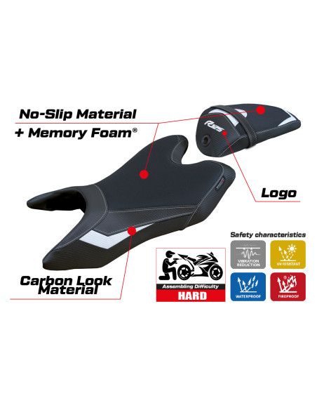 Funda de asiento compatible con Yamaha R125 (19-23) modelo Aswhy Comfort System