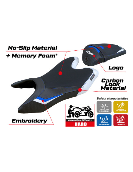 Funda de asiento compatible con Yamaha R125 (19-23) modelo Aswhy Comfort System
