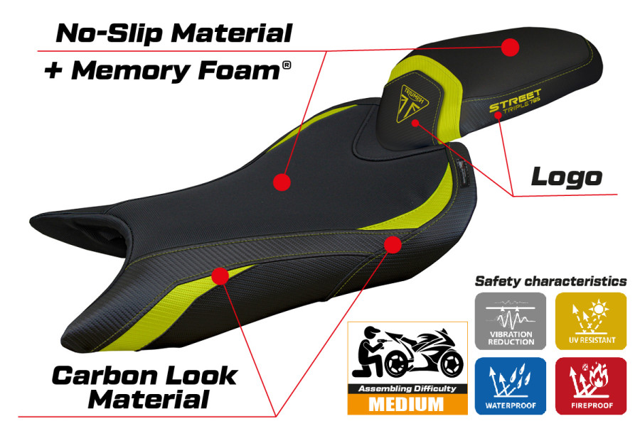 Funda de asiento compatible - Triumph Street Triple 765 2023-2026 - mod Sarzana Comfort System