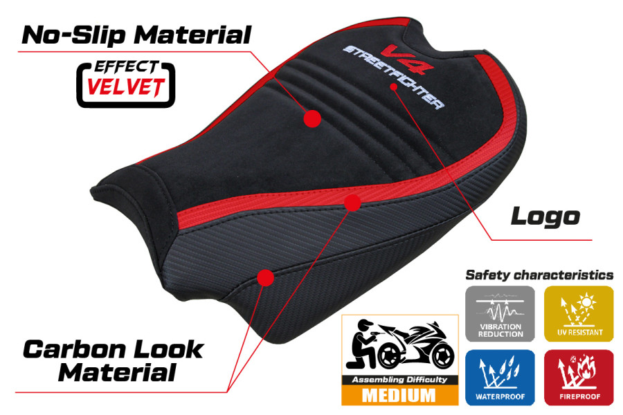 Funda de asiento compatible - Ducati Streetfighter V4 2020 - 2024 - mod Areion Velvet Special Edition