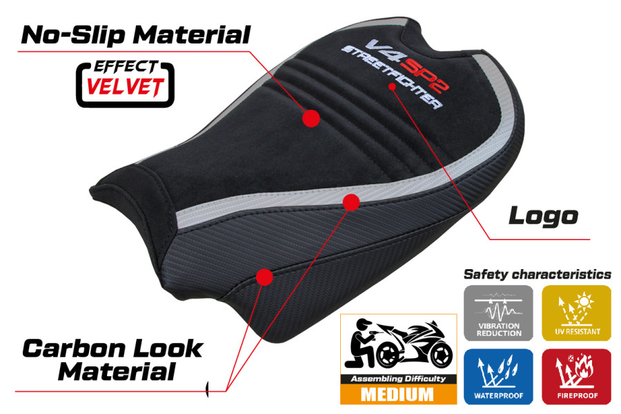 Housse de selle compatible - Ducati Streetfighter V4 2020 - 2024 - mod Areion Velvet Special Edition
