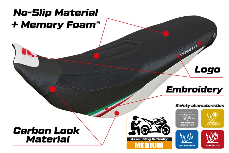 Housse de selle compatible - Ducati Desert-X Rally 2022-2025 - mod Keren Ultragrip Comfort System