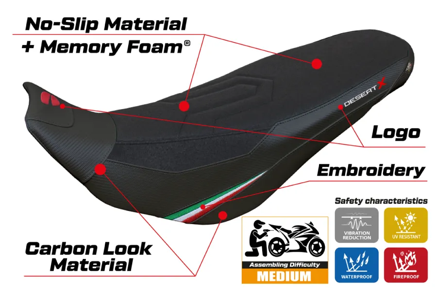 Rivestimento sella compatibile - Ducati Desert-X Rally 2022-2025 - mod Keren Ultragrip Comfort System