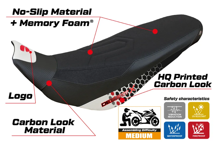 Funda de asiento compatible - Ducati Desert-X Rally 2022-2025 - mod Keren Special Color Ultragrip Comfort System