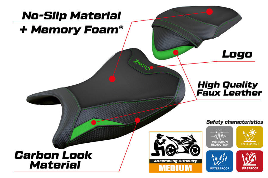 Housse de selle compatible - Kawasaki Z 400 2018 - 2023 - mod Aragona Comfort System