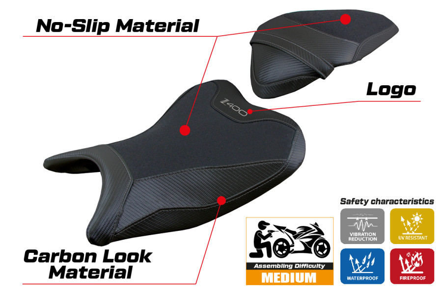 Housse de selle compatible - Kawasaki Z 400 2018 - 2023 - mod Aragona Ultragrip