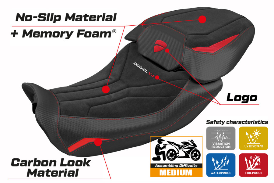 Housse de selle compatible - Ducati Diavel V4 2023-2026 - mod Diablo Velvet Comfort System