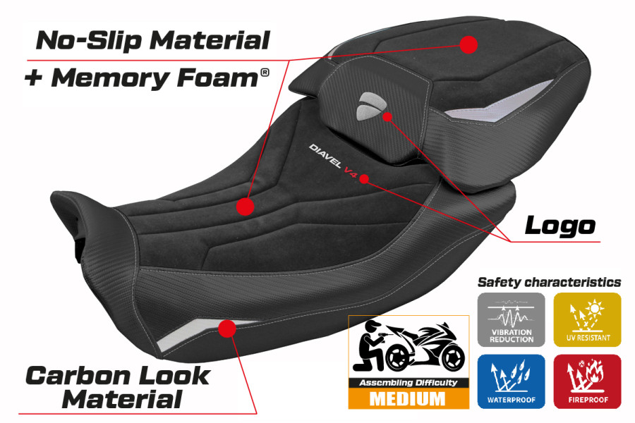 Rivestimento sella compatibile - Ducati Diavel V4 2023-2026 - mod Diablo Velvet Comfort System