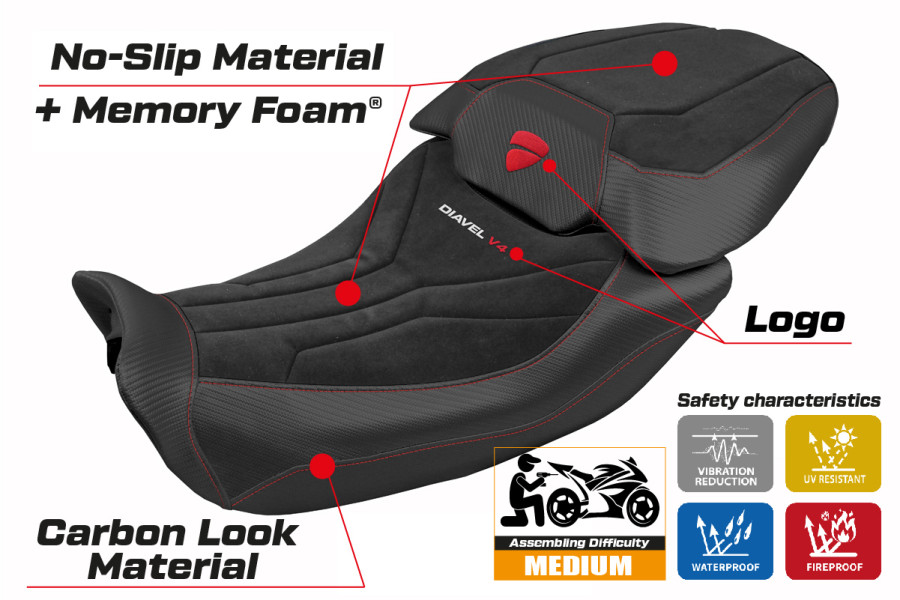 Rivestimento sella compatibile - Ducati Diavel V4 2023-2026 - mod Diablo Velvet Comfort System
