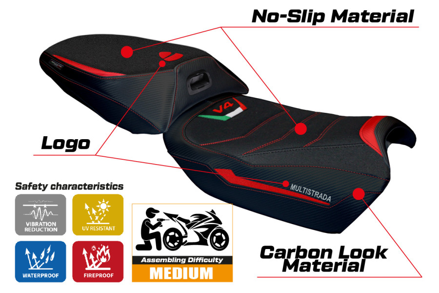Seat cover compatible - Ducati Multistrada V4 Rally 2023-2026 - mod Jesi Ultragrip