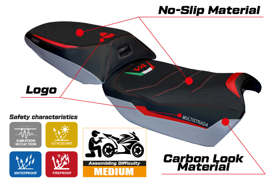 Housse de selle compatible - Ducati Multistrada V4 Rally 2023-2026 - mod Jesi Ultragrip