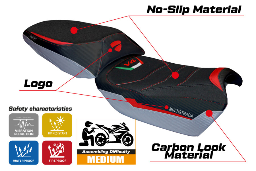 Rivestimento sella compatibile - Ducati Multistrada V4 Rally 2023-2026 - mod Adria Ultragrip