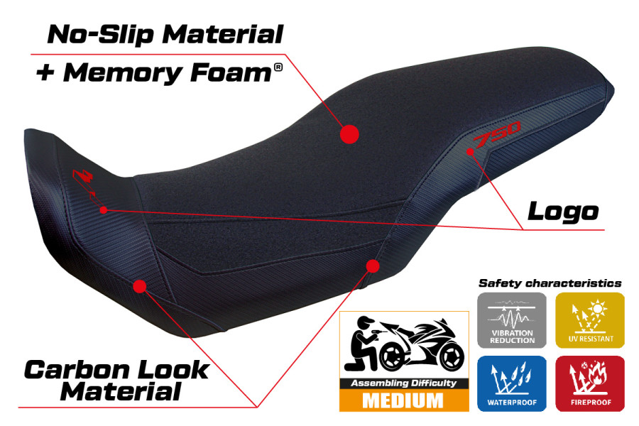 Rivestimento sella compatibile - Honda Transalp 750 2023-2026 - mod Malmo Ultragrip Comfort System