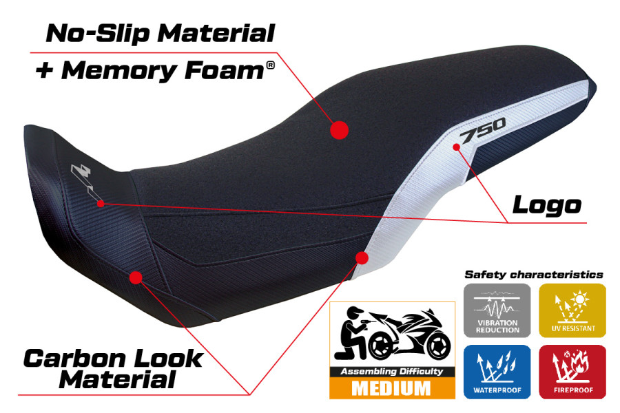 Rivestimento sella compatibile - Honda Transalp 750 2023-2026 - mod Malmo Ultragrip Comfort System